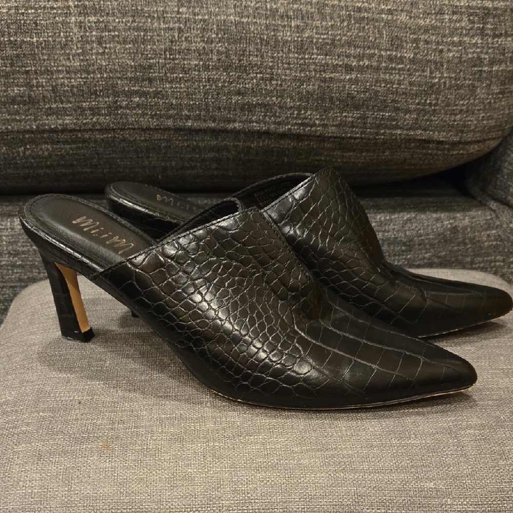 MI.IM Black Leather Croc-Embossed Mules Size 7.5